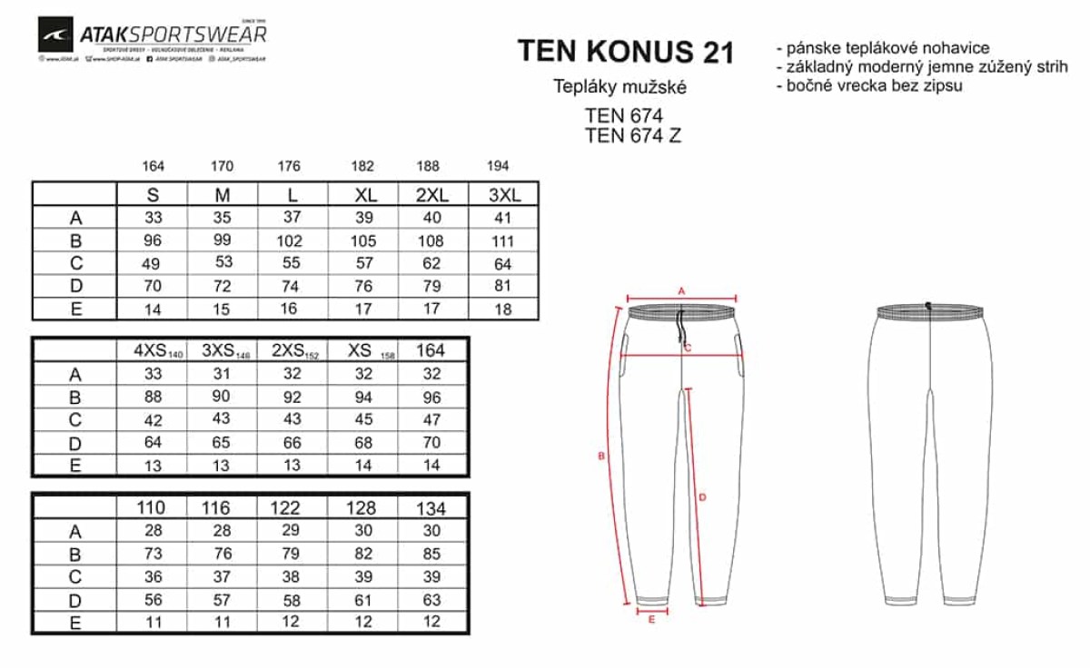 Veľkostná tabuľka TEN KONUS